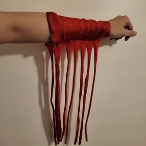 Set Of 2 Sparkly Fringed Arm Bands And 1 Matching Leg Band Red Festival